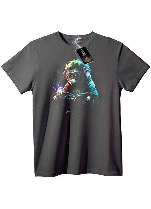 Gamer majom póló, Szürke, 5XL