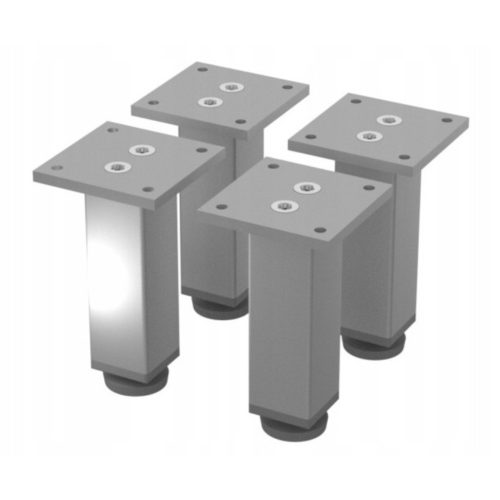 Set 4 x picioare reglabile pentru mobila, Fest, aluminiu, 30x30mm, 100-120mm, culoare aluminiu