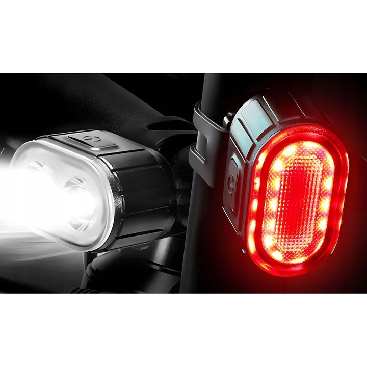 Set lumini bicicleta INTMIX LED fata-spate USB puternice rezistente la apa 800lm 20h