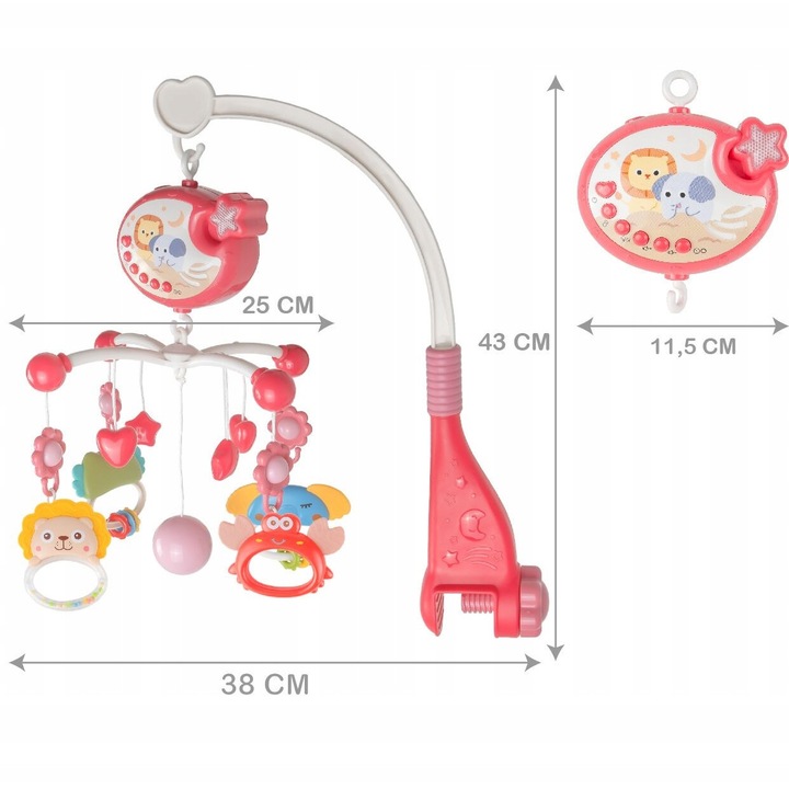 Carusel cu proiector, 4 in 1, 400 melodii, 43x28cm, pentru patut