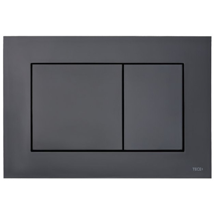 Buton spalare WC Tece, negru lucios, montaj ingropat, sistem de spalare cu doua cantitati de apa