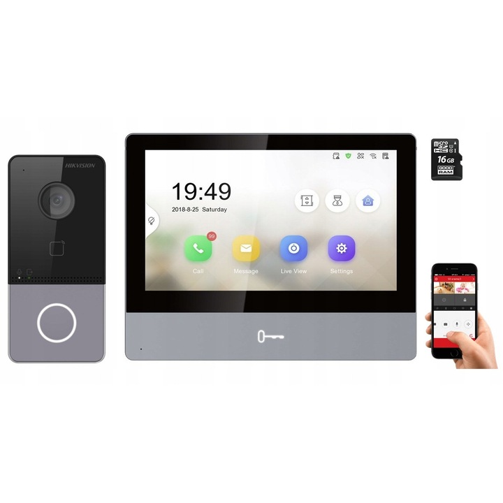 Комплект видеодомофон IP Hikvision 7" IPS FullHD WiFi 16GB