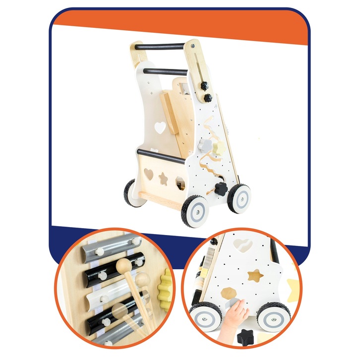 2 az 1-ben oktató fa járássegítő, manipulációs tábla, többszínű