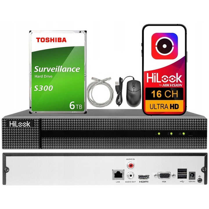 IP rögzítő 16-csatornás HiLook 16ch 8MPx HDD 6TB