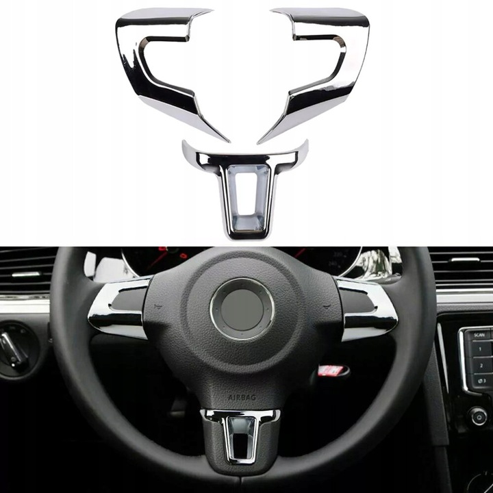 Accesorii auto, Ertons, set 3 bucati, crom lucios, pentru VW Golf VI, Polo 6R, Jetta IV, Eos, Touran, Tiguan, Caddy 2K