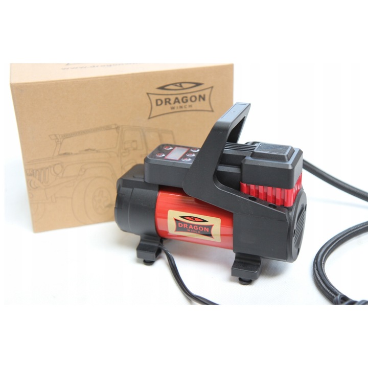 Compresor auto Dragon Winch 12V 35 l/min cu manometru digital si LED, set complet