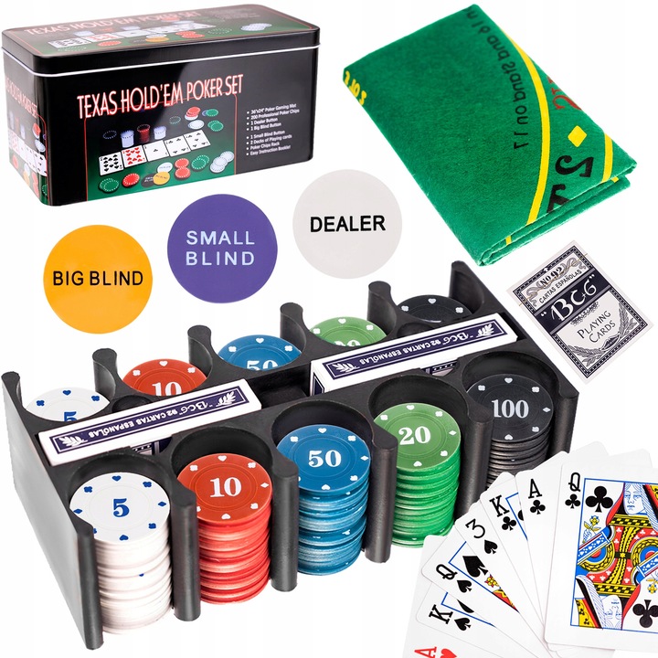 Set poker 200 jetoane, 2 pachete carti, masa verde, 92x58cm, MALATEC