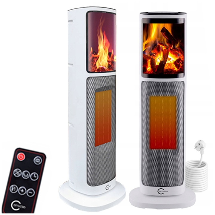 Aeroterma electrica 2000W, efect 3D, oscilatie, termostat LCD, 65cm, set cu telecomanda