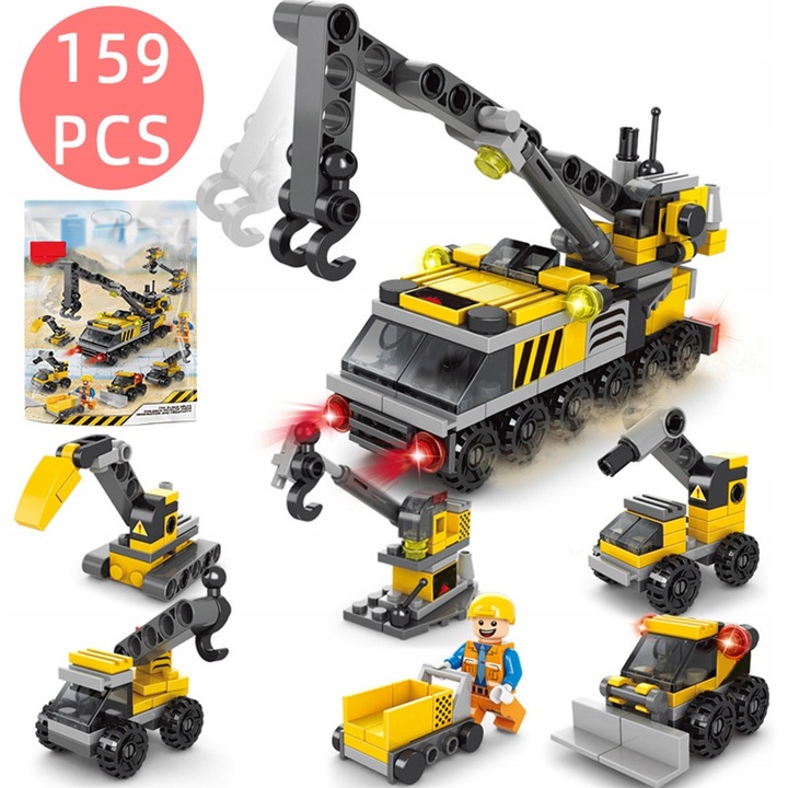 Комплект за конструиране 6в1, строителни превозни средства, 142 елемента, многоцветен