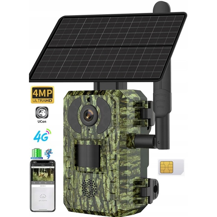 Fotopulapka solara 4G, 4MP, 2K, 170° unghi de vedere, IP66, set complet