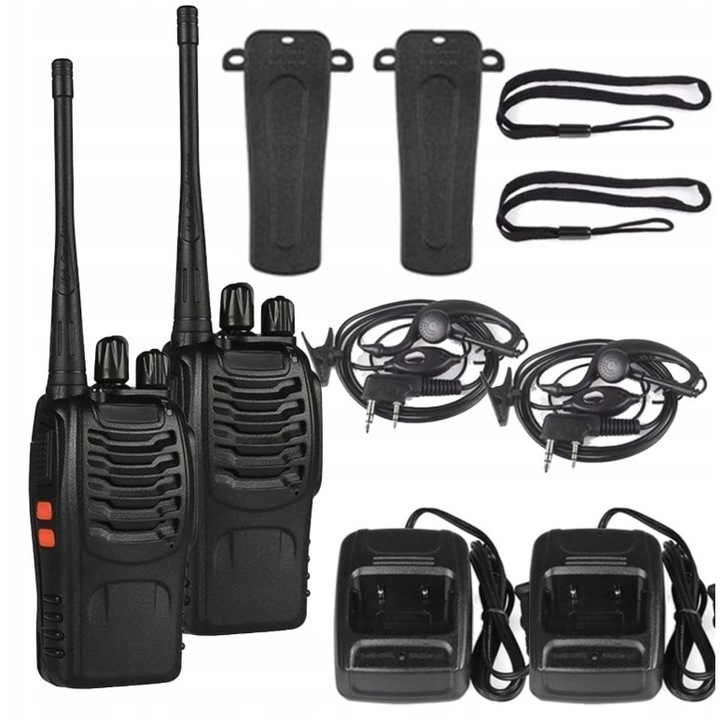 Set 2x Walkie Talkie, 6 km, 3W, cu casti, dimensiuni 110x50x32mm