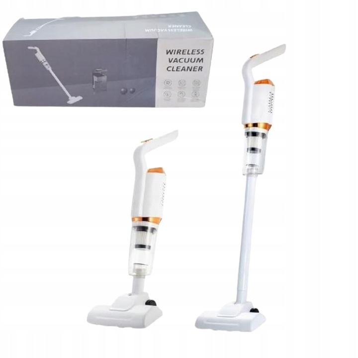 Aspirator fara fir, fara marca, vertical, usor, pentru uz casnic, alimentat cu baterie, maner ergonomic, depozitare usoara, aspirare eficienta, antialergic, montare pe perete, perie electrica, duza 2 in 1, alb, nou, original, EAN