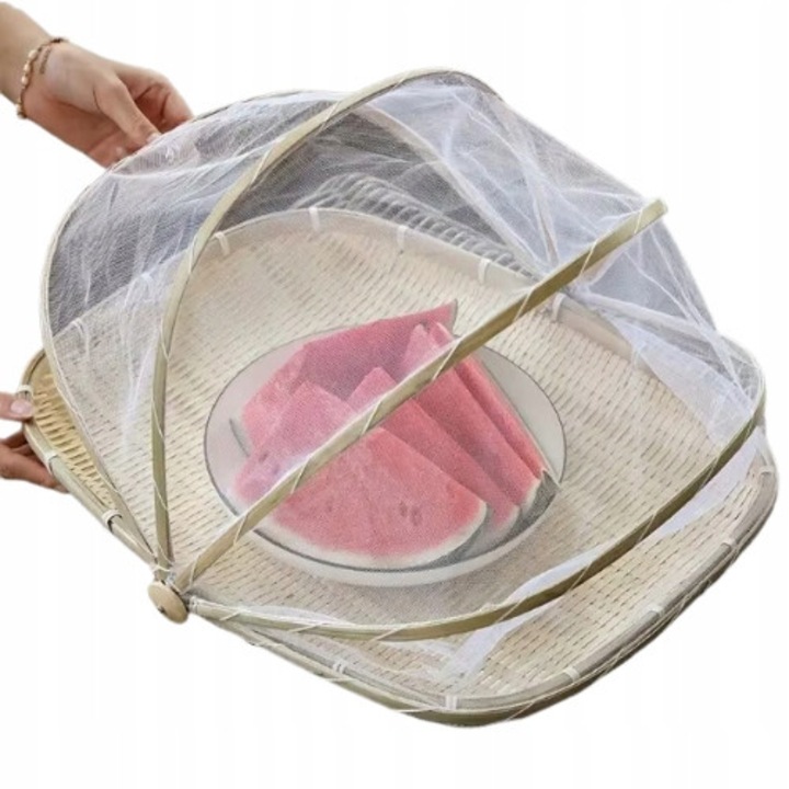 Cos de servire, fara marca, lucrat manual, 50 cm, mare, husa din plasa, protectie alimentara, design estetic, constructie usoara, perfect pentru picnicuri, constructie durabila, cos de paine, maro, bambus natural, usor de transportat, depozitare