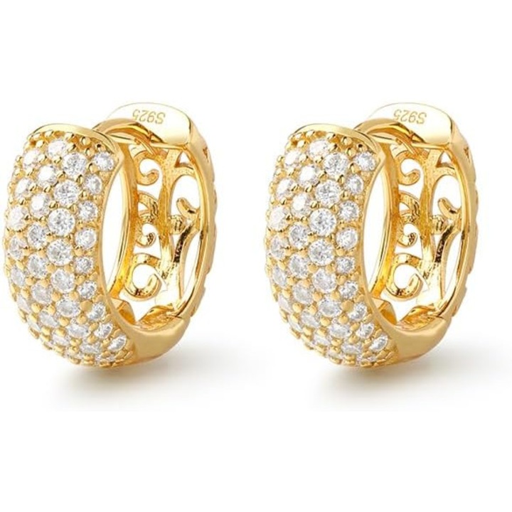Cercei creole cu moissanite de 2ct pentru femei si barbati, cercei creole vintage rotunzi stralucitori, D Color VVS1 18K Gold, diamant creat in laborator