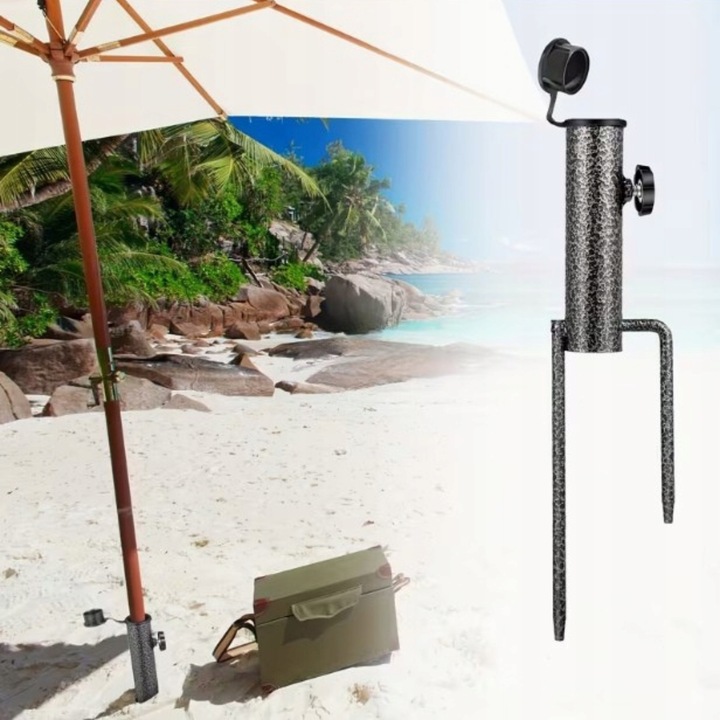 Baza portabila pentru umbrela de soare, OEM, reglabila, 36 cm, otel, rezistenta la coroziune, asamblare usoara, constructie stabila, neagra, material: otel cu strat protector, utilizare preconizata: terasa, patio, gradina, plaja, noua