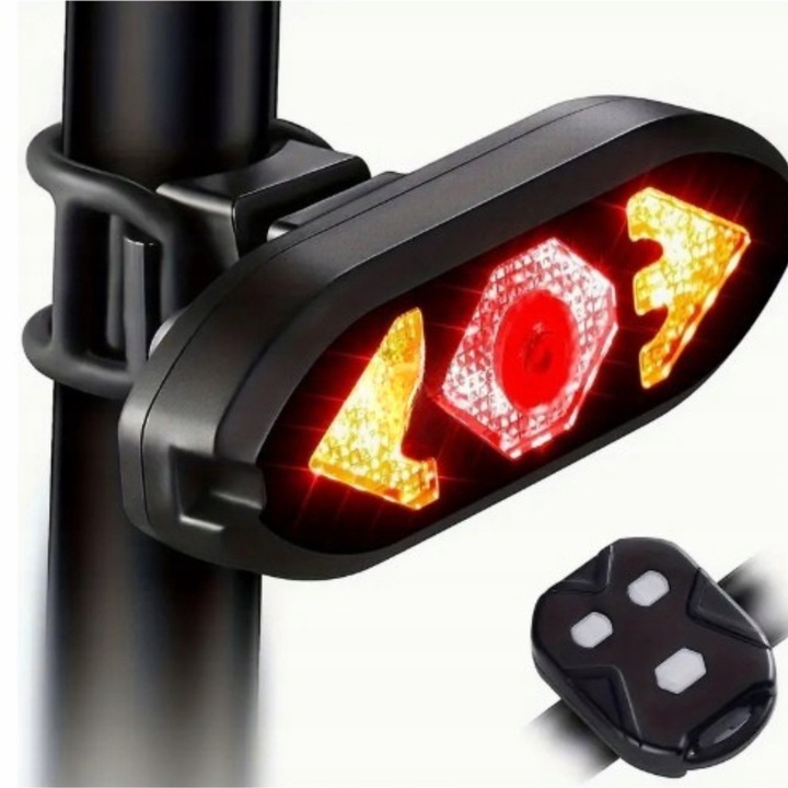 Semnalizatoare pentru bicicleta, Sale Sale, semnalizatoare cu lumina spate, negre, reincarcabile, incarcare USB, telecomanda wireless, impermeabile IPX4, LED, set de 1, plastic ABS