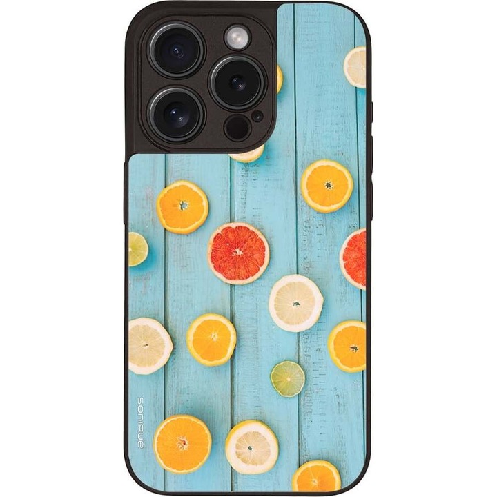 Husa telefon Sonique Fruit Series pentru Apple iPhone 15 Pro, silicon, imprimeuri cu fructe, multicolor