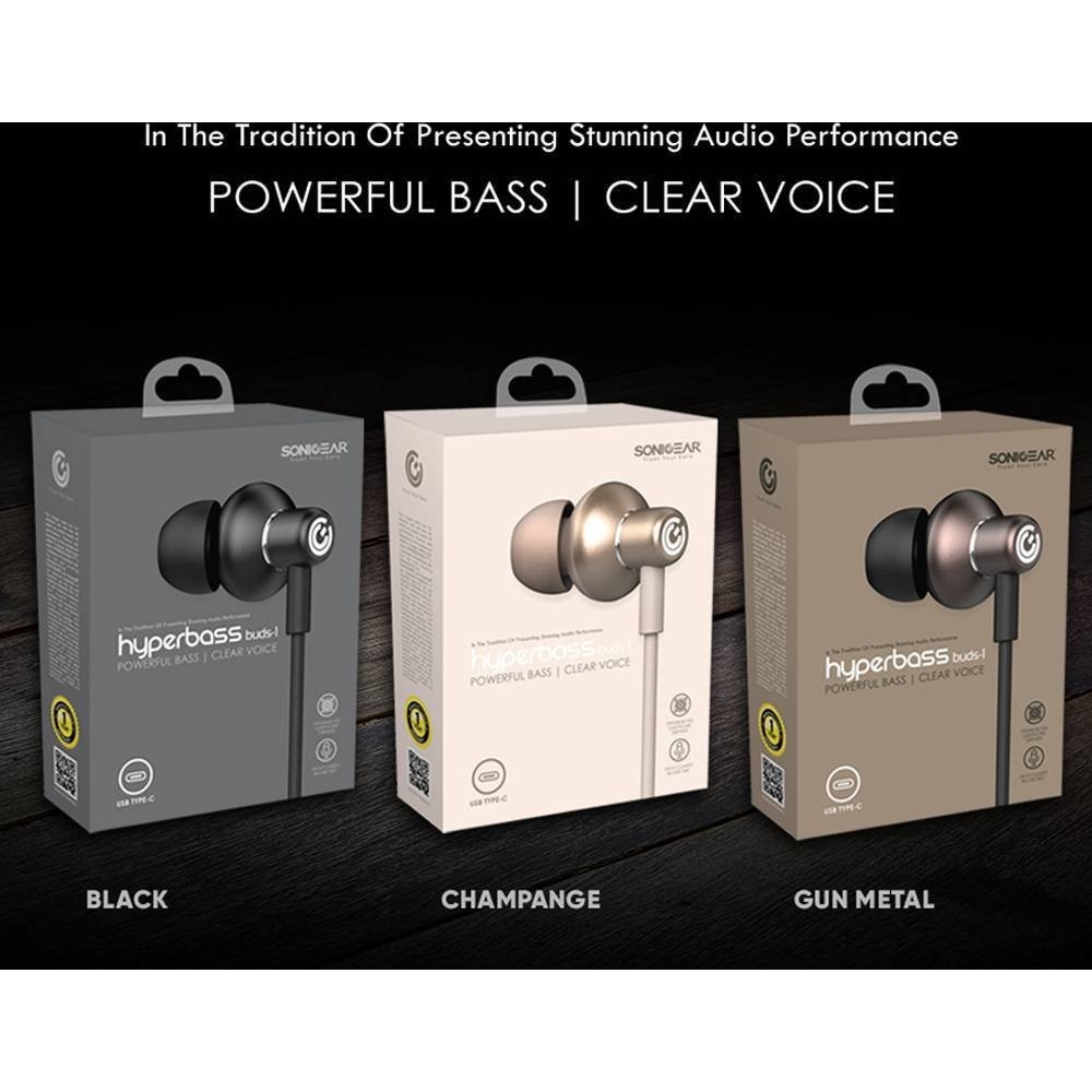Casti cu fir Sonic Gear HyperBass Buds 1 Champagne, USB Type-C, 12mm driver dinamic, 20Hz-20kHz, ben