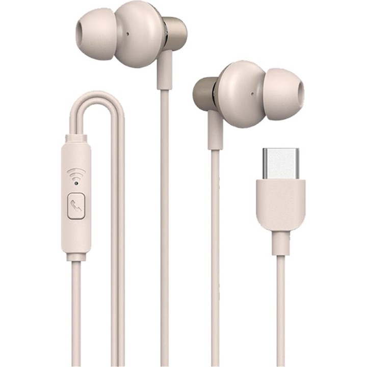 Casti cu fir Sonic Gear HyperBass Buds 1 Champagne, USB Type-C, 12mm driver dinamic, 20Hz-20kHz, ben