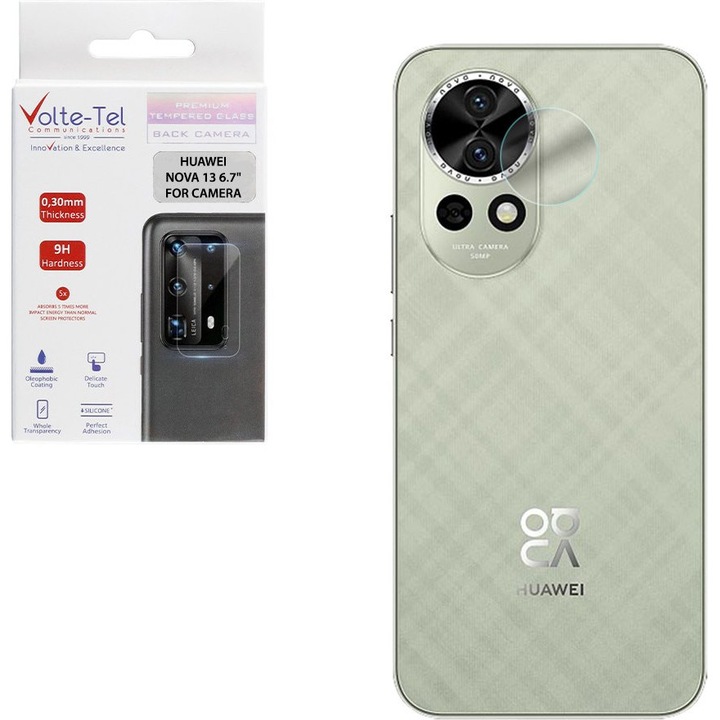 Folii protectie camera, Volte-Tel, Tempered Glass 9H 0.30mm, Huawei Nova 13, set complet