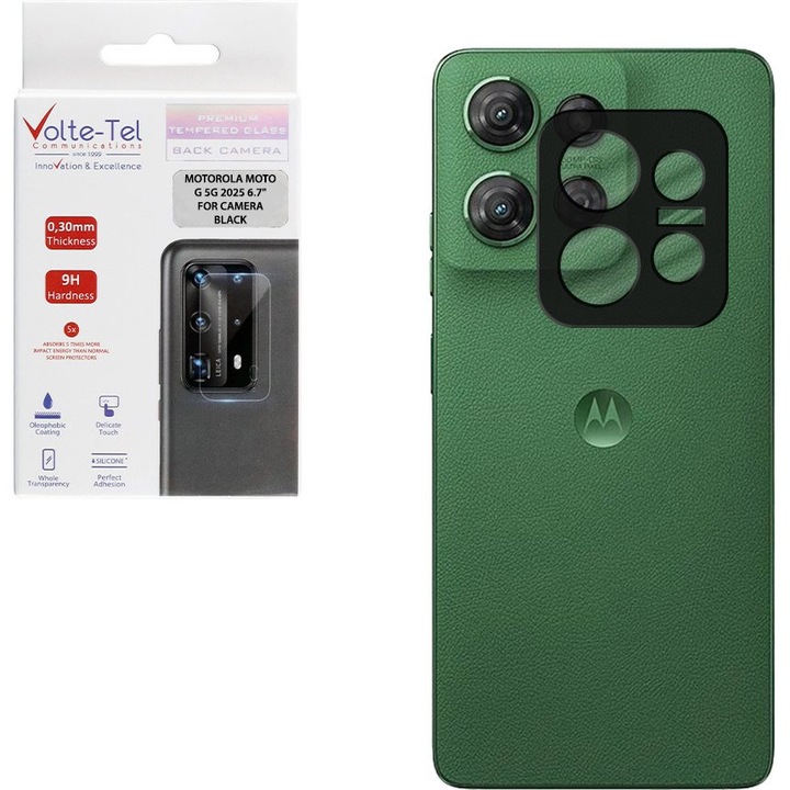 Folie protectie camera Motorola Moto G 5G 2025, 9H, 0.25mm, negru, set complet