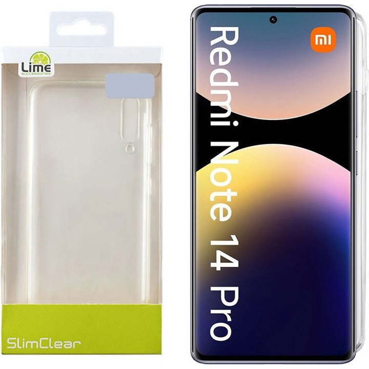 Husa telefon Xiaomi Redmi Note 14 Pro 4G, Lime, SlimClear, transparent, 6.67"