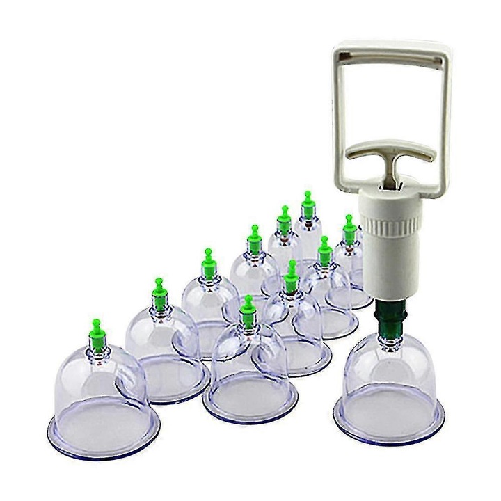 Set de cupping profesional, 12 cupe, masaj acupoint, plastic