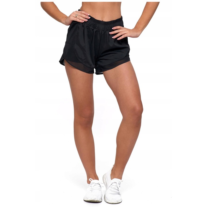 Női sport rövidnadrág, Moraj, zsebekkel, fekete, gyorsan száradó anyag