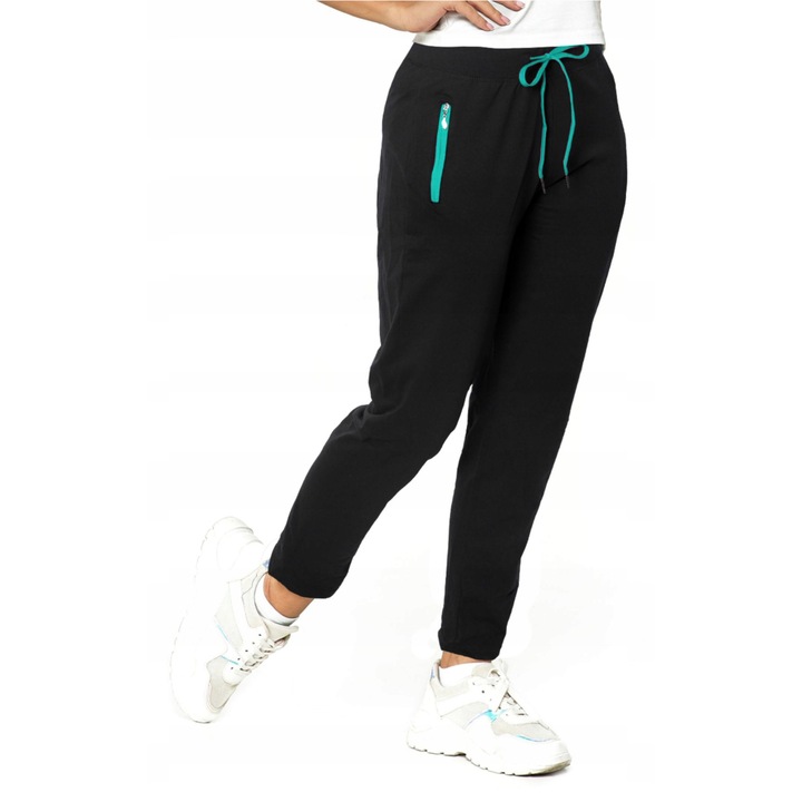 Női sportnadrág, Moraj, fekete, elasztikus pamut, húzózsinórral a deréknál, S INTL