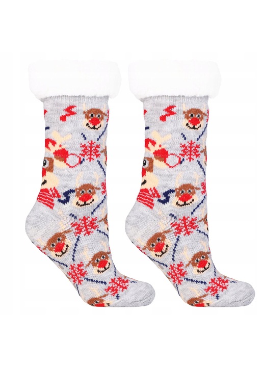 Sosete dama Moraj, set, calduroase, cu reni, marime universala