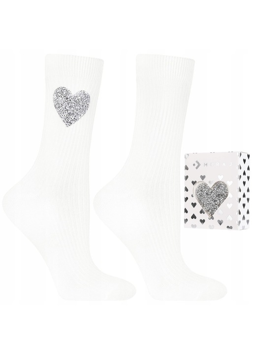 Sosete dama, Moraj, inalte, cu model in forma de inima si cristale, 35-38