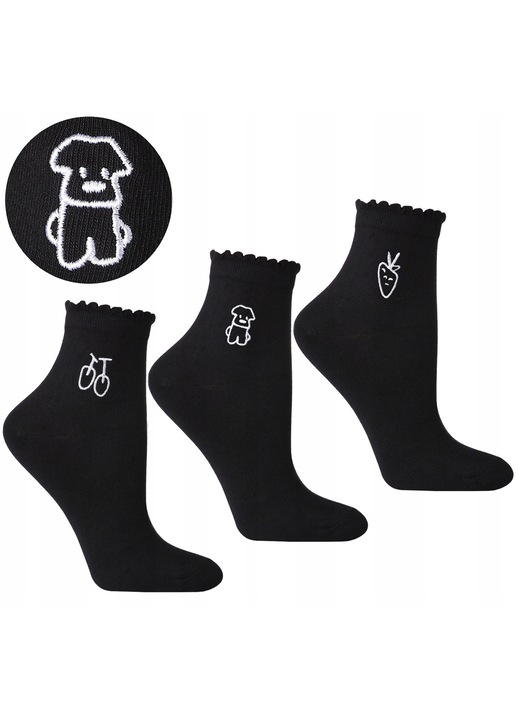 Sosete dama Moraj set 3 perechi negre 35-38 cu broderie