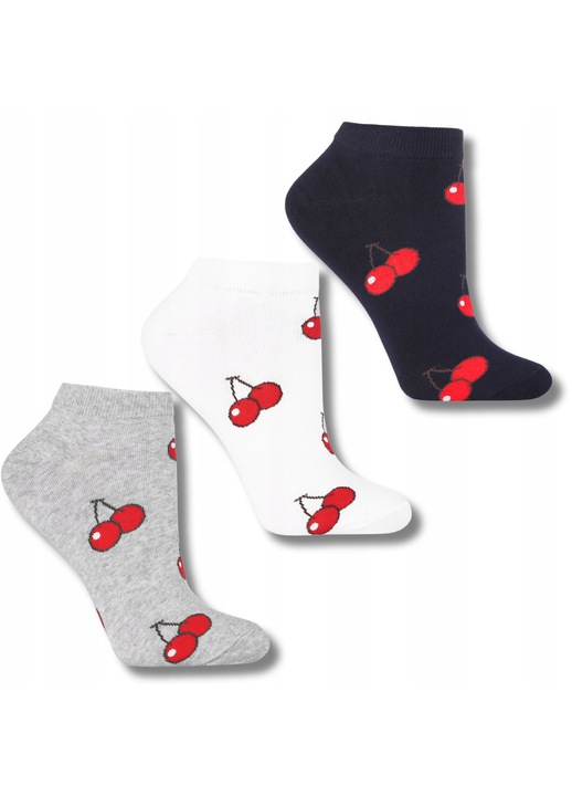 Sosete dama, Zestaw 3-par, Moraj, model cu wisienki, 35-38, multicolor