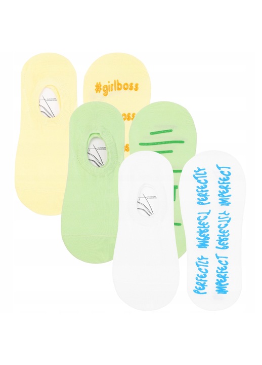 Set 3 perechi sosete dama balerini cu scris, 38-41, multicolor