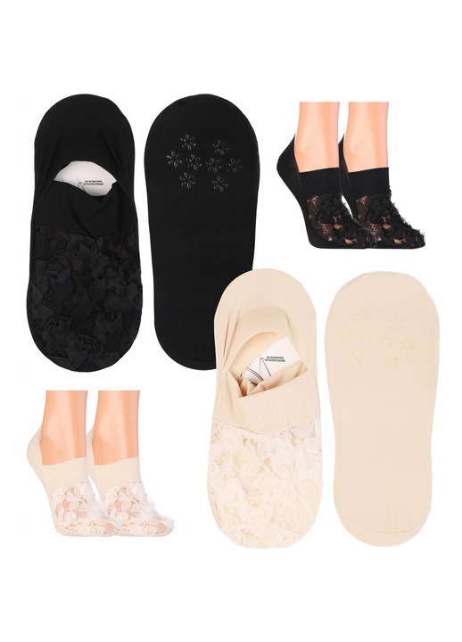 Дамски чорапи, комплект 2 чифта, Moraj, тип балеринки, 3D цветя, 35-38