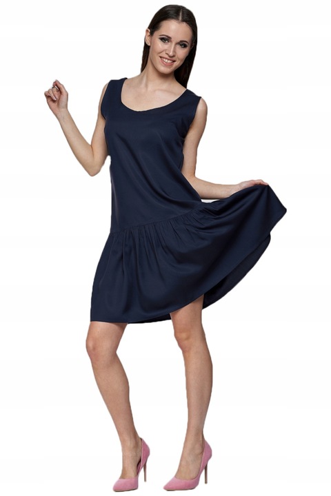 Rochie de dama Moraj, Lyocell, decolteu rotund, albastru inchis