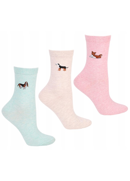 Sosete dama, set 3 par, Moraj, cu model brodat, multicolor, 35-38