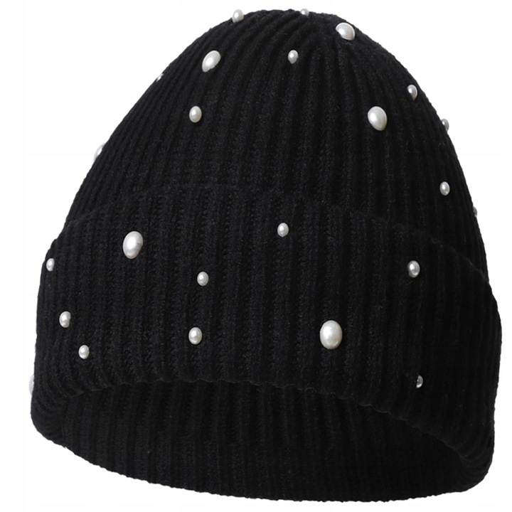 Дамска шапка, Moraj, черна, с перли, размери 21x21см