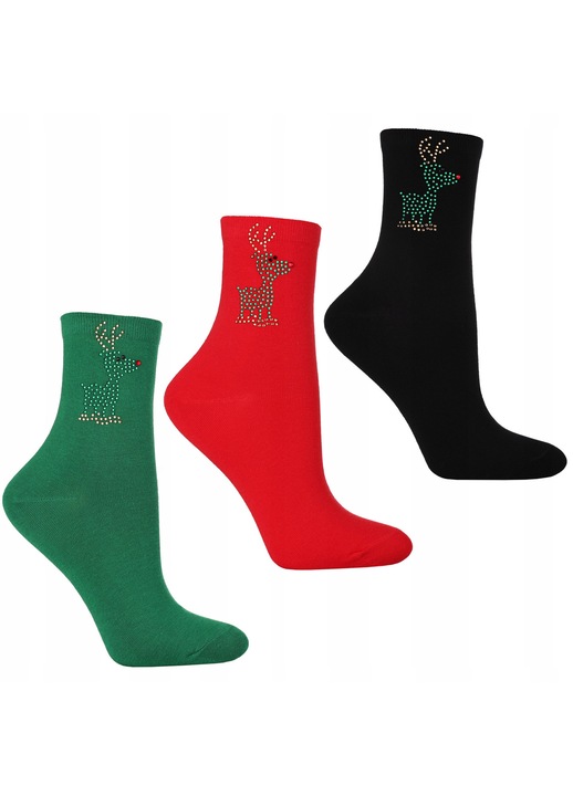 Női zokni, Moraj, 3 darabos szett, rénszarvas mintás, 35-38, többszínű