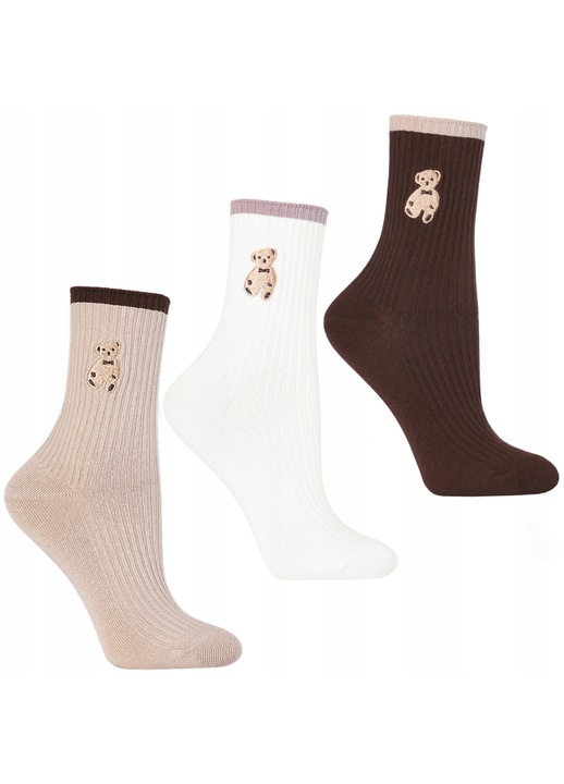 Moraj női zokni szett, 3 darabos, magas szárú, maci mintás, 31-34