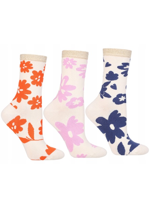 Sosete dama set 3 piese, Moraj, in culori florale, inaltime mare, marime 38-41