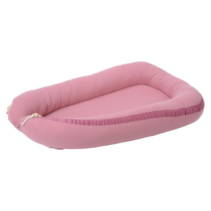 Cuib pentru bebelusi Kikadu, muselina de bumbac, roz, 60x80cm