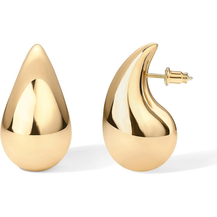 Cercei tip creola masivi, in forma de lacrima, din aur de 14K - Cercei usori tip picatura pentru femei - Bijuterii la moda de designer