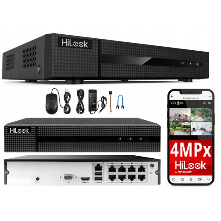 HiLook NVR-8CH-4MP/8P 8 csatornás IP rögzítő, 4Mpx, 8x PoE, 1 HDD foglalat, 260x225x48mm