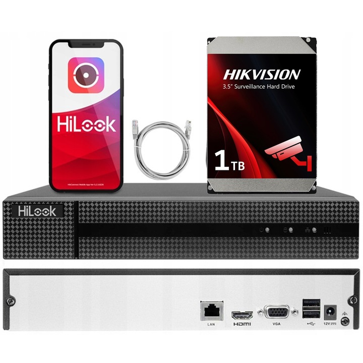 Rejestrator IP 4-kanalowy HiLook NVR-104MH-D, 6Mpx, 1TB, 265x225x48mm