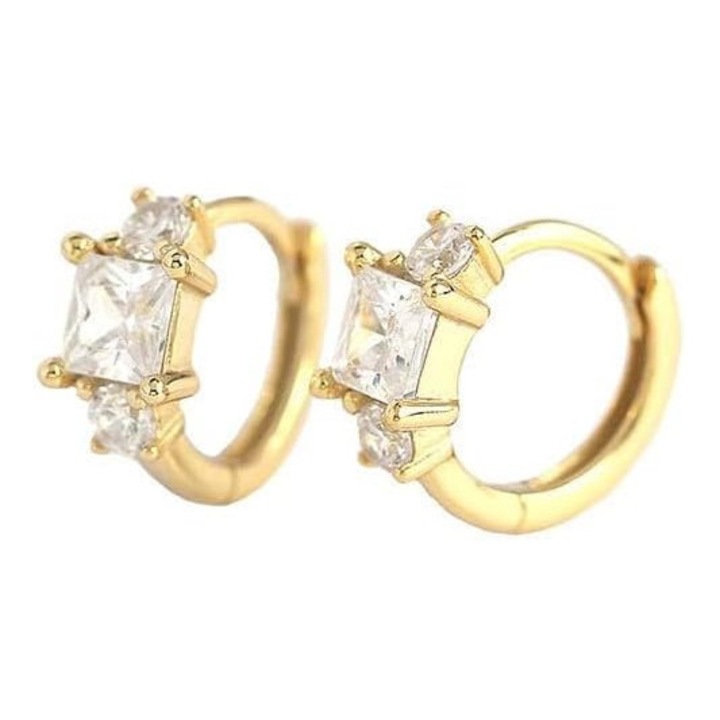 Cercei cu pentru femei, rotunzi din aur de 14K, moissanit, design delicat, patrat si rotund, cu patru varfuri, cercei eleganti, bijuterii ideale pentru mama, iubita, sotie