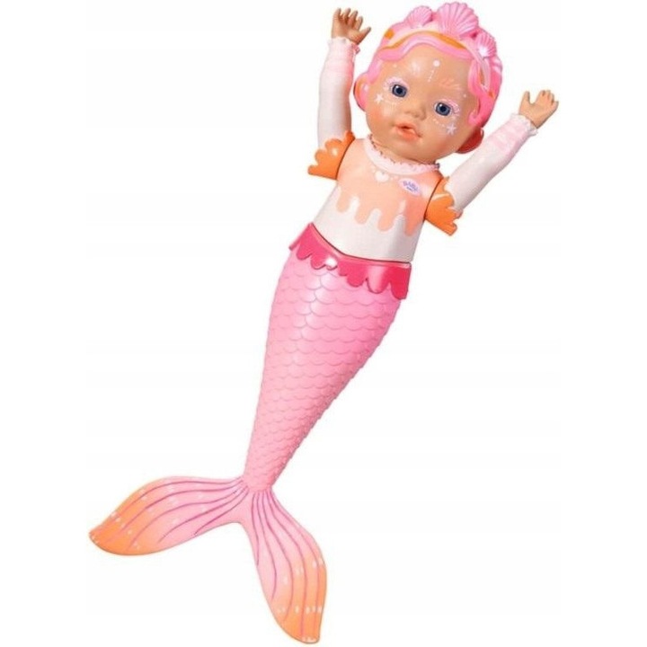 Papusa Baby Born Sirena 37 cm, rozie, set de joaca pentru apa