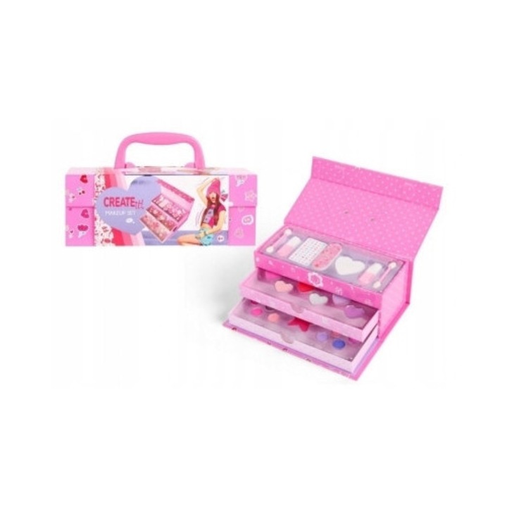 Trusa de machiaj, Create It!, 3 niveluri, pentru stiliste mici, mov, 6+