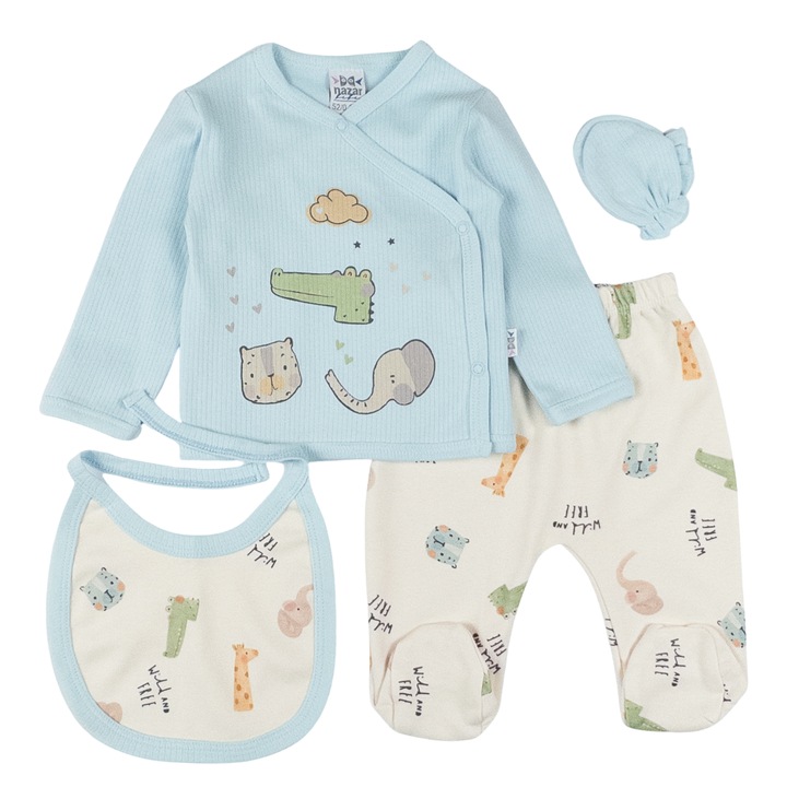 Set 4 piese pentru nou nascuti, model Safari Blue 62 CM