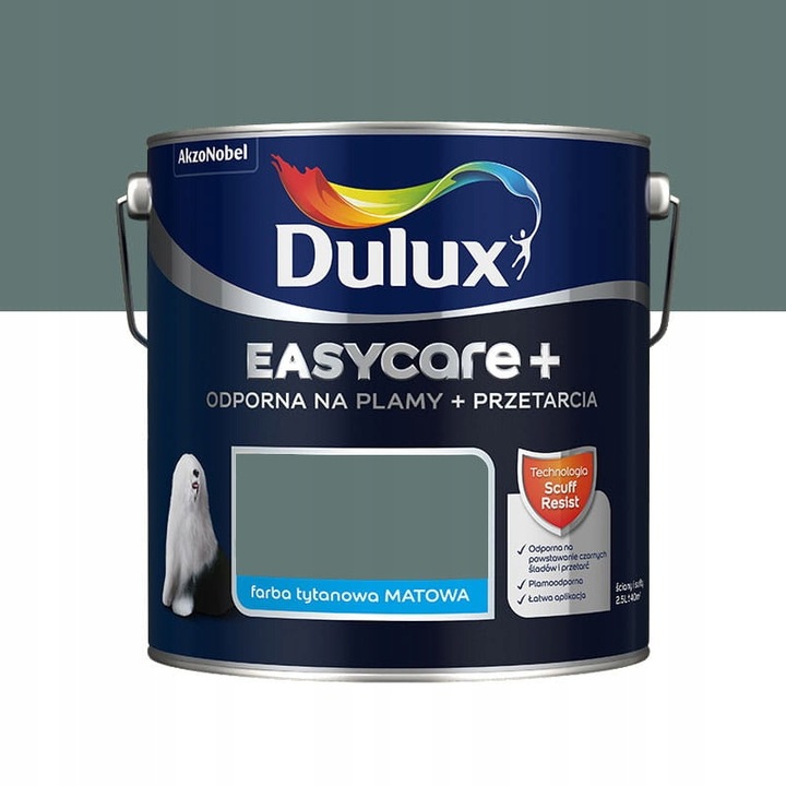Vopsea Dulux EasyCare+, 2.5 L, turcoaz scandinav, rezistenta la pete si zgarieturi, aspect mat